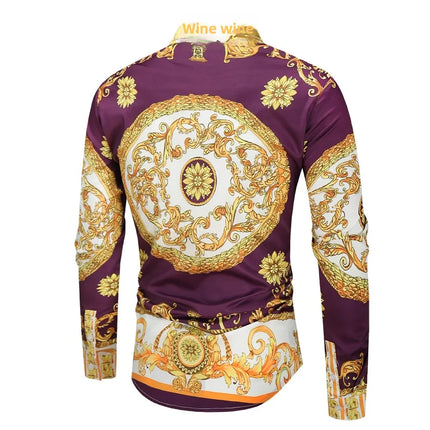 2023 New Men's 3D Digital Print Fashion Slim Fit Long Sleeve Shirt Smooths Your Silhouette Cross-Border Wholesale