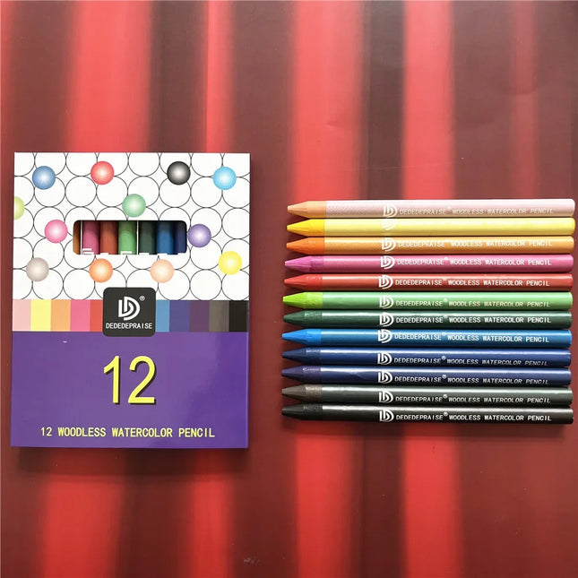 New 12-Color Woodless Watercolor Stick Set Water-Soluble Colored Pencils All Core Color Pencil for Adult Artists Starters Colorists