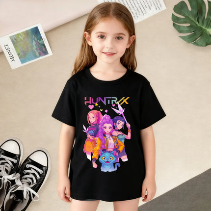Korean Wave Demon Hunter Fashion Summer Girls Clothing T-shirt Korean Trendy Style 100% Cotton Suitable for Daily Casual Wear