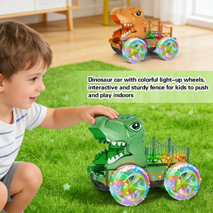 (2pack) LED Light Dinosaur Car Toy, Dino Monster Truck with Colorful Glowing Wheels, Interactive Play Vehicle Gift for Children
