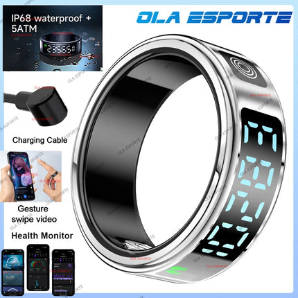 Smart Ring with Display Screen and Touch, Health Manager, Gesture Swipe Video, 5 ATM Waterproof For Men Women Smartring 2025 New