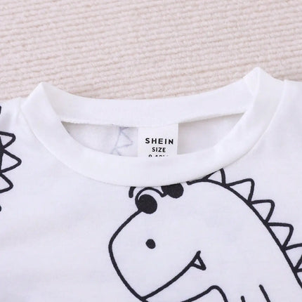 Summer 2-Piece Set New Casual Outdoor Comfort Breathable Cute Dinosaur Print Round Neck Short-Sleeved Denim Shorts Fashion Suit