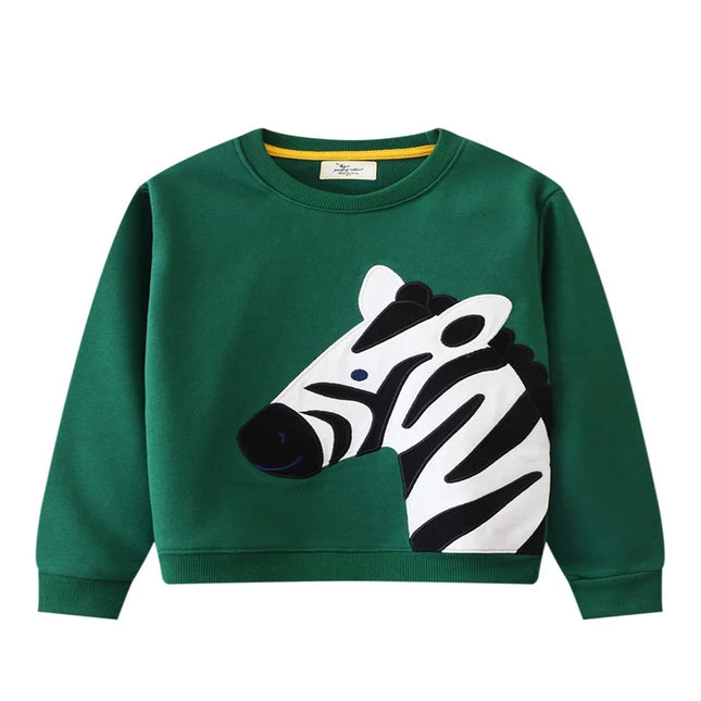 Jumping Meters 2-7T Children's Sweatshirts With Zebra Embroidery Autumn Spring Boys Girls Clothing Long Sleeve Hooded Shirts