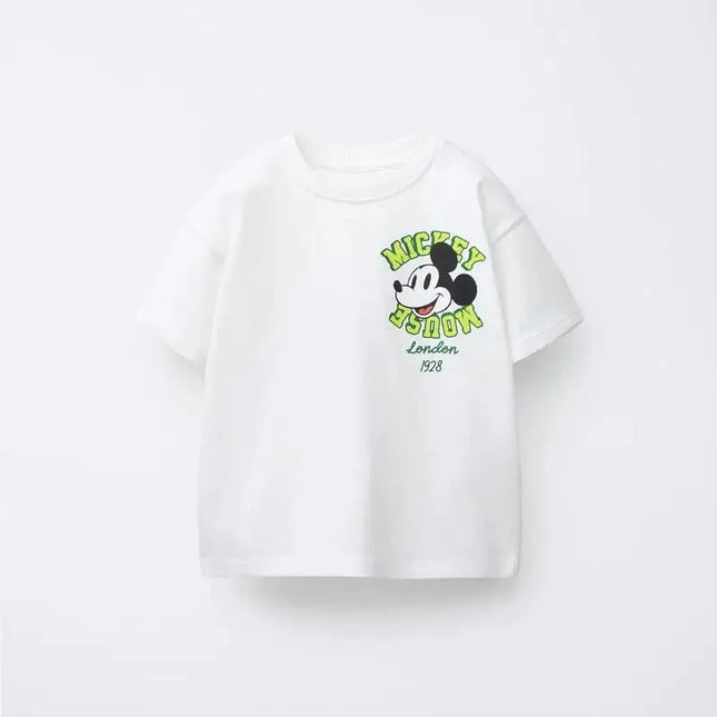 Pure Cotton Children's T-shirt 2026 Summer Trendy Cartoon Print for Boys and Girls Casual Parent-child Wear Short Sleeved