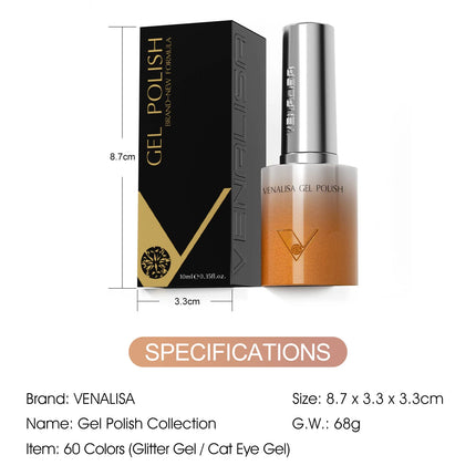 10ml*1pc Venalisa Nail Gel Polish Hema Free TPO Free Color Diamond Sparkle Magnet 10DCat Eye Gel Soak Off UV LED Varnish Gel Kit