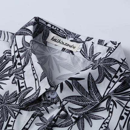 Hainan Island Beach Shirt Men's Set Sanya Travel Hawaii Large Size Floral Print Five-Quarter Pants Short Sleeve Casual Shirt
