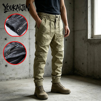 YOUKAIJIN Men's Loose Profile Pants American Vintage Trousers for Men High Waist Army Green Men's Casual Pants Cargo Trousers