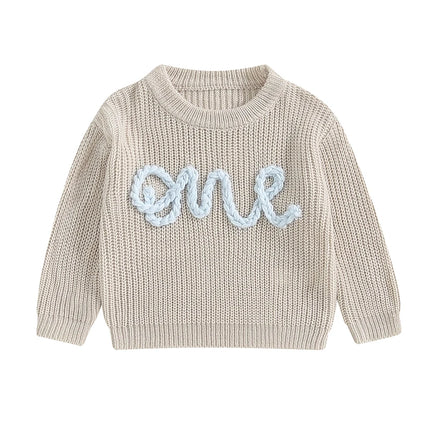 Newborn Baby Girl Boy Sweater Long Sleeve Crew Neck Letters Embroidery Winter Warm Knit Pullover Sweater Infant Autumn Clothes
