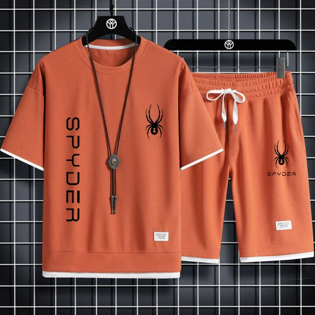 Men's Large-sized Summer Casual Fashionable Breathable Quick-drying Sports T-shirt And Shorts Set Short-sleeved Fitness Outfit