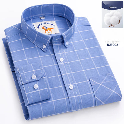 Plus Size 5XL 100% Cotton Oxford Long Sleeve Shirts for Men Slim Fit Formal Plain Shirt Striped Tops Office White Business Cloth