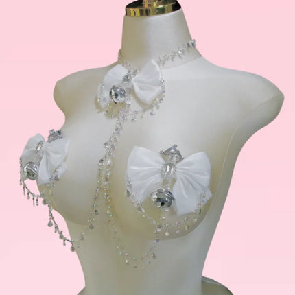 Sexy Sparkle Diamond Gem Body Chain Bow Choker Bell Nipple Clamps Nipple Stimulation  Accessories Chest Restraint BDSM Women's