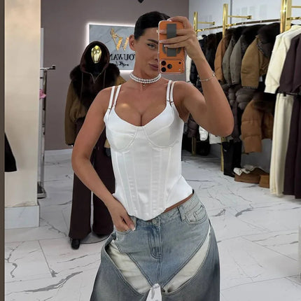 Sexy Double Layered Shoulder Straps Women Vest Elegant Backless Sleeveless Lace Up Female Top 2026 Spring Summer Lady Crop Tops