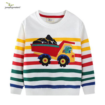 Jumping Meters 2-7T 2025 Design Striped Boys Sweatshirts Truck Car Embroidery Hooded Shirts Kids Clothes Long Sleeve Autumn Tops