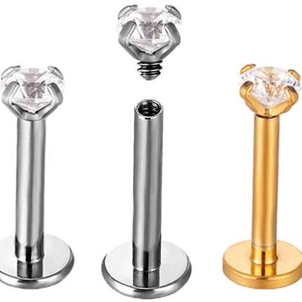 10Pc/50Pc G23 Ttianium Labret Ear Lip Stud Jewelry Square CZ Stone Cartilage Tragus Earring Tongue studs Threaded Body Jewelry