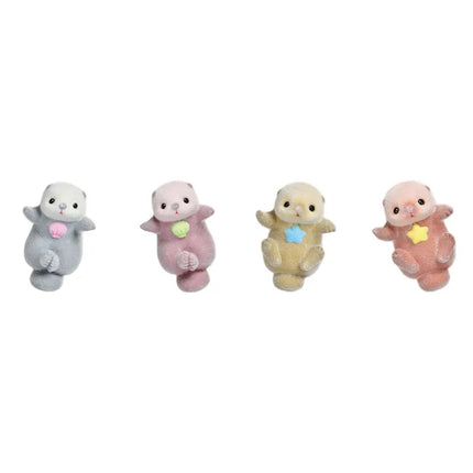 Yell Original Let's Hold Hands Baby Sea Otter Flocked Figure Capsule Toy 4cm Cute Marine Animal Gashapon Blind Box Ornament Gift