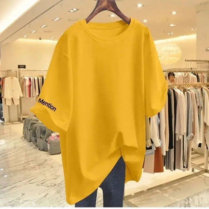 Women Clothing Fashion Solid Letter Print Short Sleeve T-shirt Summer Pure Cotton O-neck Basic Versatile Top Tee Loose Pullovers