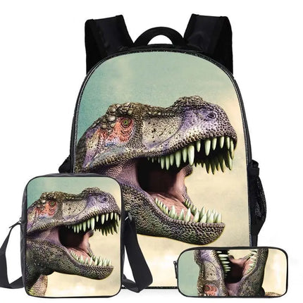 Classic Popular Cartoon Dinosaur 3D Printed 3pcs/Set pupil School Bags Laptop Daypack Backpack Inclined shoulder bag Pencil Case
