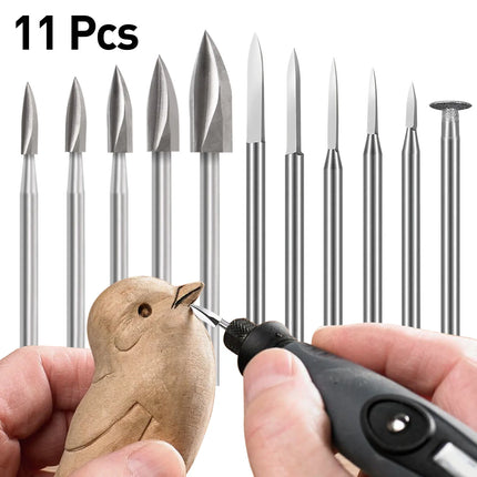 11-Piece HSS Wood Carving Bit Set for Rotary Tools,Precision Engraving Wood carving, root carving, and nuclear carving