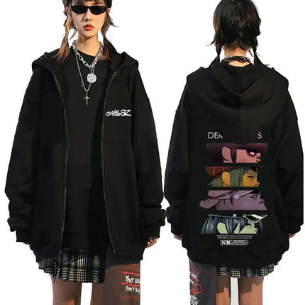 Gorillaz Graphic Zipper Hoodie Women Men Autumn Winter Hip Hop Fashion Streetwear Oversized Zip Up Jacket Coat Fleece Sweatshirt
