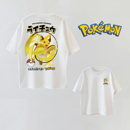 Summer Anime Pokémon Cosplay T-Shirt Cotton Short Sleeve Tops Casual Loose Retro T-Shirt Men Women Kids Family Matching Outfits