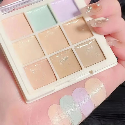 9-Shade Creamy Concealer Palette - Full Coverage Face Makeup for Dark Circles & Blemishes Multi-Color Contour Foundation Cream