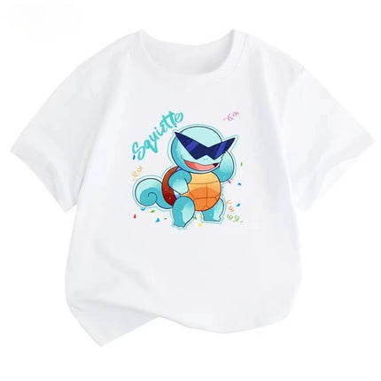 2026 Summer Pokemon Squirtle Cool Sunglasses Print T-Shirt 100% Cotton Oversized Couple & Family Tee for Travel Game & Sports