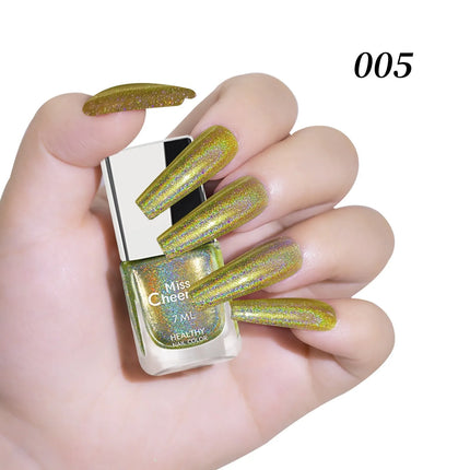 Holographic Nail Polish with Rainbow Glitter - 7ml Laser Chrome Nail Lacquer, Multicolor Shift Effect, 8color DIY Art Nail Salon