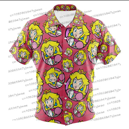 Yoshi Super Mario Bros Button Up Hawaiian Shirt Men's Beach Causal Short Sleeve Shirt Hawaiian Shirt Summer Men's Vacation Shirt