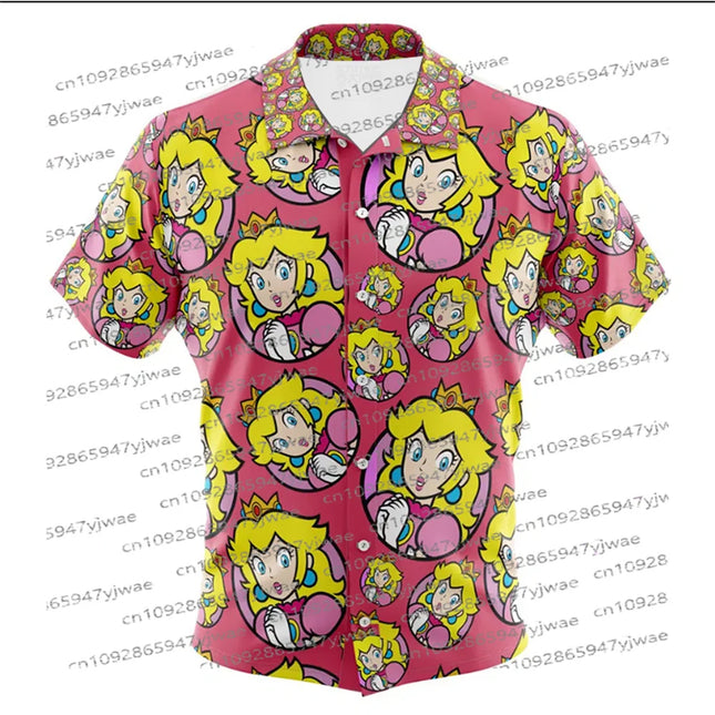 Yoshi Super Mario Bros Button Up Hawaiian Shirt Men's Beach Casual Short Sleeve Shirt Hawaiian Shirt Summer Men's Vacation Shirt