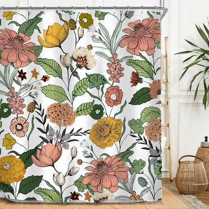 Miyotaa Flower Blossom Spring Shower Curtain Set 60Wx71H Inches Vintage Retro Vintage Botanical Plant Blush Polyester Waterproof