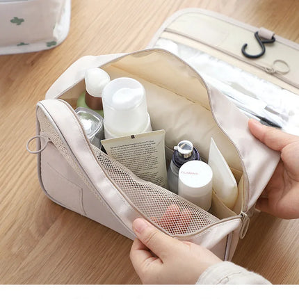 Large Capacity Portable Waterproof Travel Toiletry Bag with Handheld Hook Makeup Storage Bag Dry Wet Separation Cubic Shape