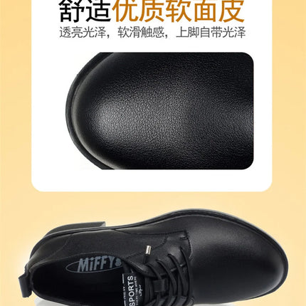 British Style Spring Autumn Women Round Heel Shoes Square Heel Lace-free Office Pumps Work Party Comfortable Soft Leather 2024