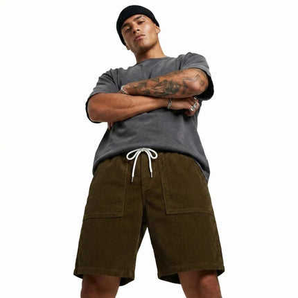 2026 New Men's Retro Corduroy Casual Shorts Men Fashion Solid Sweatpants Harajuku Corduroy Short Pants New Men Clothing Roupas