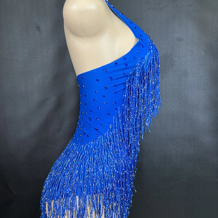 Sparkly Rhinestones Fringe Bodysuit WomenVightclub Party Dance Costume Stage Wear SexyTassel Leotard Performance Clothing G7