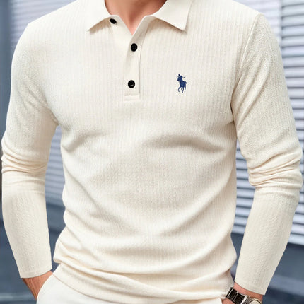 Men's high-end exquisite embroidered long-sleeved polo shirt 2025 autumn comfortable casual breathable lapel T-shirt top