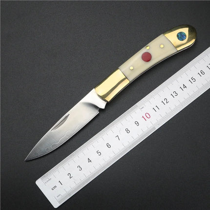 Brass beef bone handle folding knife, 9cr18 stainless steel fruit knife. Exquisite pocket knife, perfect gift