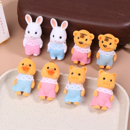 Simulation Forest Animal Family Rabbit Cat Tiger Chick Figures Cartoon Ornament Doll Collectible Toys For Children Gifts