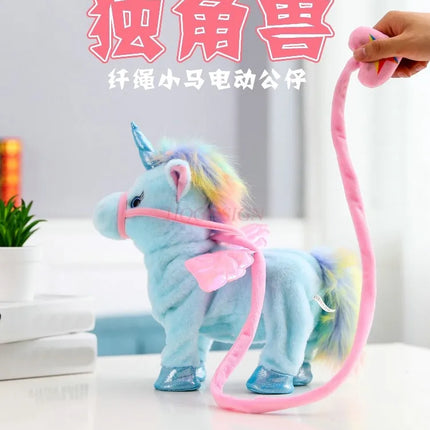 Unicorn Leading Rope Angel Horse Doll Walking Singing Electric Plush Toy Children's Gift