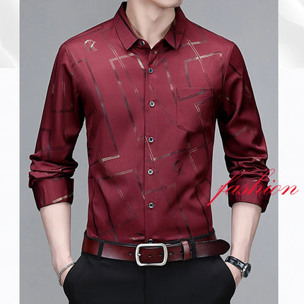 Men's Casual and Fashionable Long Sleeved Printed Shirt, Non-Iron and Wrinkle Resistant Business Top
