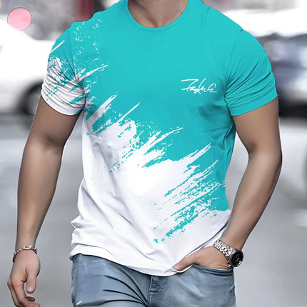 Men's Casual Gradient Printed Short Sleeve T-Shirt 3D Text Pattern Tees Top Fashion Street Design Men's Clothing