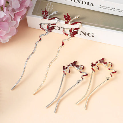 Serpentine U-Shaped Hair Stick Hairpin Snake Butterfly Tassel Hair Stick New Coiled Hair Alloy Women Jewelry Hair Accessories