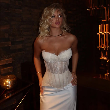 Sexy Lace Fishbone Bandage Vest Women Slim Strapless Backless Female Corset 2026 Spring Summer Lady Beach Party Tops New