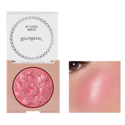 European American Style Rose Blush with Shimmer Fine Glitter Highlighting Contour Powder for Face Natural and Three-Dimensional