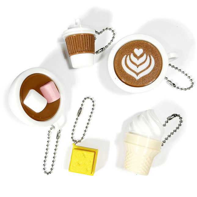 Calming Keychain Keys Finger Button Anti-stress Toys Coffee Ice Cream Cheese Food Funny  Decompression Gifts for Children Adults