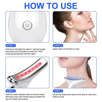 3 in 1 Microcurrent Neck Massager Facial Lift Tighten Face Contour and Smooth Lines Device 3 Color LED Light Beauty Instrument