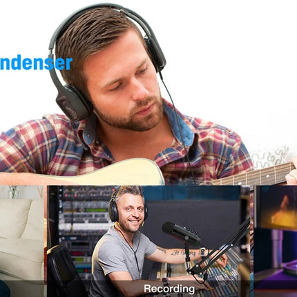 Haomuren Professional USB Streaming Podcast PC Microphone Studio Cardioid Condenser Mic Kit with Boom Arm For Recording YouTube