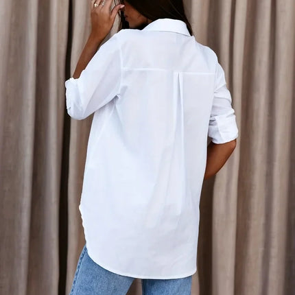Plus Size 1XL-8XL Women's Long Sleeved V-neck Button Up Shirt Casual Solid Color Top Fashion Loose Casual Blouse