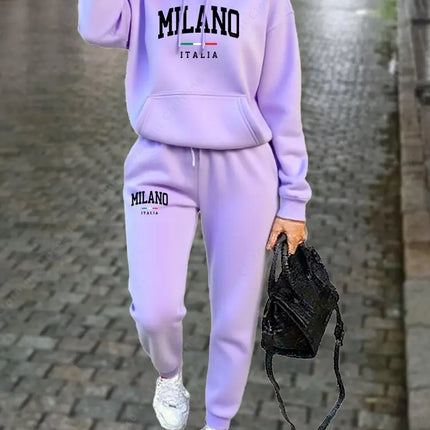 MILANO Pants Sets for Women Clothing High quality Sweatshirt Sweatpant Hoodie Suit 2 Piece Autumn Winter Outfits Woman Tracksuit