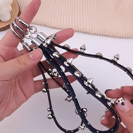 New Rivet Leather Rope Keychain Goth Creative Personality Punk Phone Case Hanging Rope Keychain Gift Trendy Charm Accessories