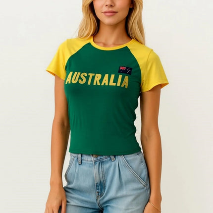 Y2K Aesthetics Colombia Print Punk Grunge Patchwork T-Shirt Goth Streetwear Retro Casual Slim Women's Short Sleeve Sexy Crop Top